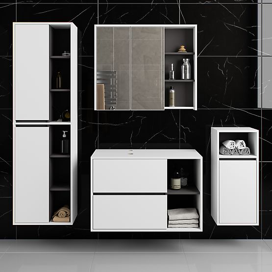 ZESTAW WISZĄCYCH MEBLI ŁAZIENKOWYCH Z OTWORAMI VAMI BIAŁY / GRAFITOWY SZARY