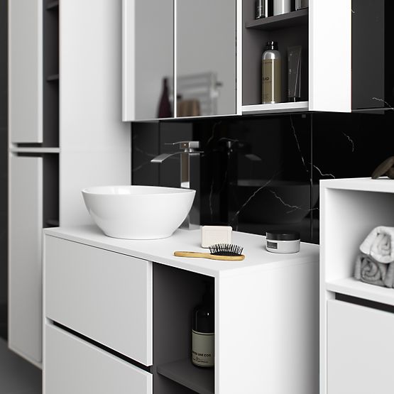 ZESTAW WISZĄCYCH MEBLI ŁAZIENKOWYCH Z OTWORAMI VAMI BIAŁY / GRAFITOWY SZARY