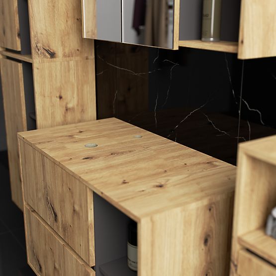 ZESTAW WISZĄCYCH MEBLI ŁAZIENKOWYCH Z OTWORAMI VAMI DĄB ARTISAN / GRAFITOWY SZARY