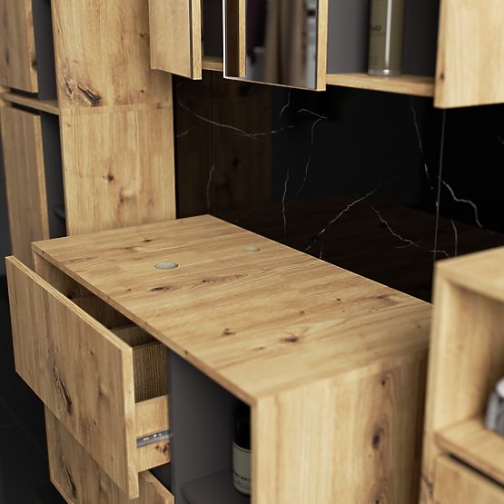 ZESTAW WISZĄCYCH MEBLI ŁAZIENKOWYCH Z OTWORAMI VAMI DĄB ARTISAN / GRAFITOWY SZARY