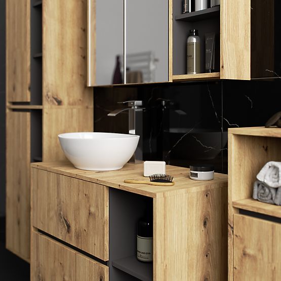 ZESTAW WISZĄCYCH MEBLI ŁAZIENKOWYCH Z OTWORAMI VAMI DĄB ARTISAN / GRAFITOWY SZARY