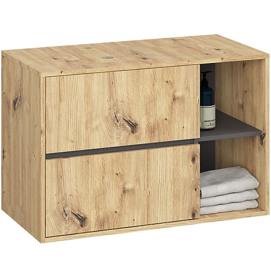 ZESTAW WISZĄCYCH MEBLI ŁAZIENKOWYCH Z OTWORAMI VAMI DĄB ARTISAN / GRAFITOWY SZARY