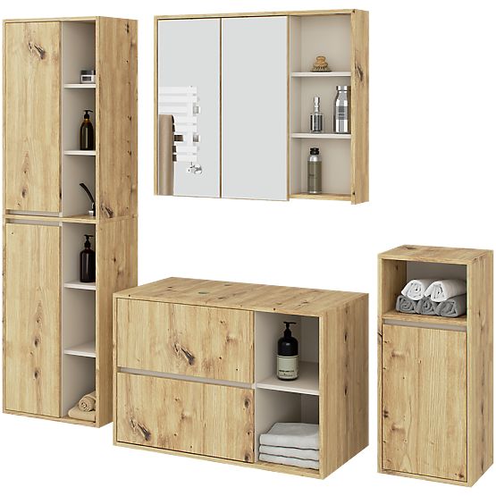 ZESTAW WISZĄCYCH MEBLI ŁAZIENKOWYCH Z OTWORAMI VAMI DĄB ARTISAN / KASZMIR