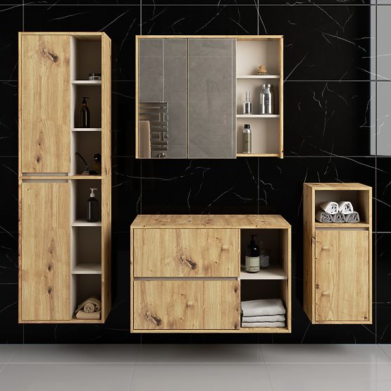 ZESTAW WISZĄCYCH MEBLI ŁAZIENKOWYCH Z OTWORAMI VAMI DĄB ARTISAN / KASZMIR