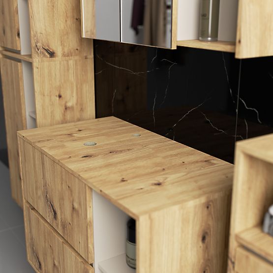 ZESTAW WISZĄCYCH MEBLI ŁAZIENKOWYCH Z OTWORAMI VAMI DĄB ARTISAN / KASZMIR