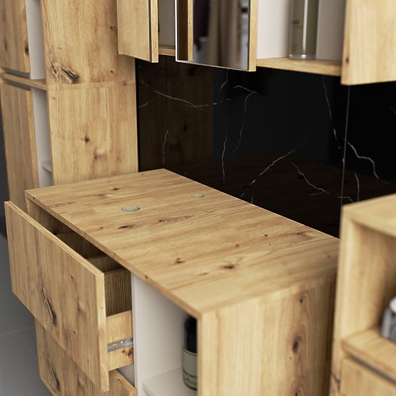 ZESTAW WISZĄCYCH MEBLI ŁAZIENKOWYCH Z OTWORAMI VAMI DĄB ARTISAN / KASZMIR