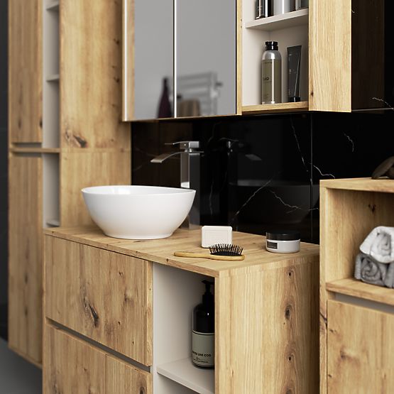 ZESTAW WISZĄCYCH MEBLI ŁAZIENKOWYCH Z OTWORAMI VAMI DĄB ARTISAN / KASZMIR