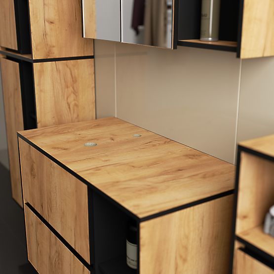 ZESTAW WISZĄCYCH MEBLI ŁAZIENKOWYCH Z OTWORAMI VAMI DĄB CRAFT / CZARNY