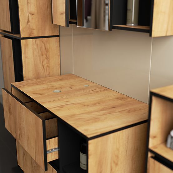 ZESTAW WISZĄCYCH MEBLI ŁAZIENKOWYCH Z OTWORAMI VAMI DĄB CRAFT / CZARNY