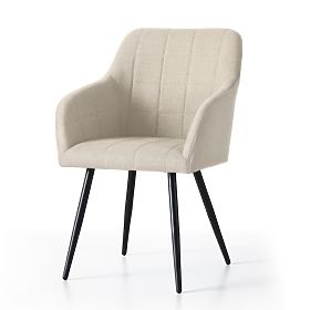 4x Tapicerowane krzesło z kwadratowym pikowaniem Beżowe LUXANO Czarne nogi tkanina Lumos