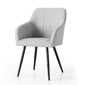 4x Tapicerowane krzesło z kwadratowym pikowaniem Jasnoszary LUXANO Czarne nogi tkanina Lumos