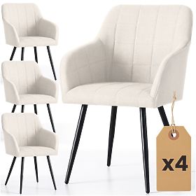 4x Tapicerowane krzesło z kwadratowym pikowaniem Kremowe LUXANO Czarne nogi tkanina Lumos