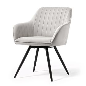 6x Aksamitne obrotowe krzesło z przeszyciami Szare TURNO Czarne nogi