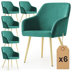 6x Aksamitne tapicerowane krzesło gładkie Butelkowa Zieleń ESTELLE Złote nogi