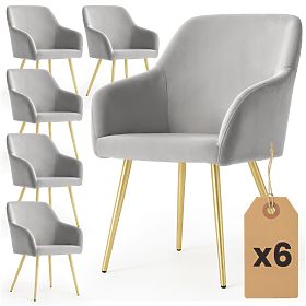 6x Aksamitne tapicerowane krzesło gładkie Szare ESTELLE Złote nogi
