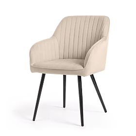 6x Aksamitne tapicerowane krzesło z przeszyciami Beżowe FLORENCE Czarne nogi