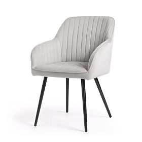 6x Aksamitne tapicerowane krzesło z przeszyciami Szare FLORENCE Czarne nogi