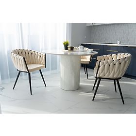 Aksamitne plecione krzesło ASTON VELVET beżowe