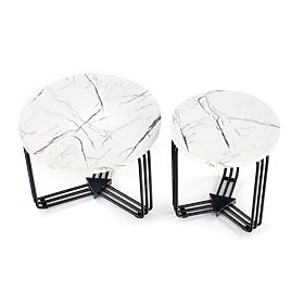 ANTICA M stolik konferencyjny blat - biały marmur, rama - czarna (2p=1szt), Halmar