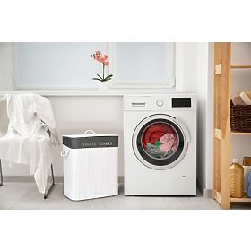 Bambusowy kosz na pranie 2 komory biało-szary