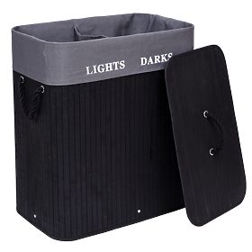 Bambusowy kosz na pranie 2 komory czarny FSC