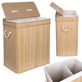 Bambusowy kosz na pranie Soren 2 komory naturalny
