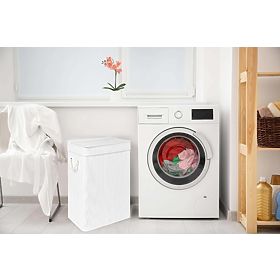 Bambusowy kosz na pranie z pokrywą SOREN 80L biały