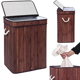 Bambusowy kosz na pranie z pokrywą SOREN 80L wenge