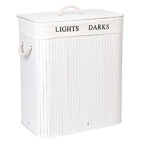 Bambusowy kosz z pokrywą 100L 2 komory biały