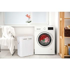 Bambusowy kosz z pokrywą 100L 2 komory biały