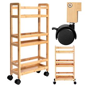 Bambusowy regał na kółkach INAKI 3 poziomy naturalny