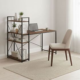 Biurko komputerowe 120x60 cm z regałem i 3 półkami ciemny orzech loft ModernHome, MODERNHOME