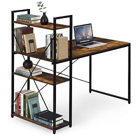 Biurko komputerowe 120x60 cm z regałem z 3 półkami, antyczny orzech, loft ModernHome, MODERNHOME