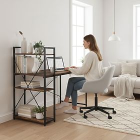 Biurko komputerowe 120x60 cm z regałem z 3 półkami, antyczny orzech, loft ModernHome, MODERNHOME