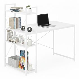 Biurko komputerowe 120x60 cm z regałem z 3 półkami białe ModernHome, MODERNHOME