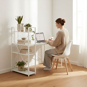 Biurko komputerowe 120x60 cm z regałem z 3 półkami białe ModernHome, MODERNHOME