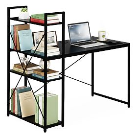 Biurko komputerowe szkolne 120x60 cm z regałem i 3 półkami czarne ModernHome, MODERNHOME