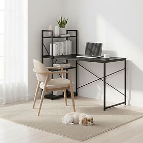 Biurko komputerowe szkolne 120x60 cm z regałem i 3 półkami czarne ModernHome, MODERNHOME