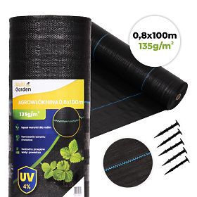 Czarna agrotkanina UV 135g przeciw chwastom 0,8x100m z kołkami MultiGarden, MultiGarden