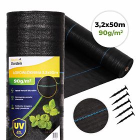 Czarna agrotkanina UV 90g mata przeciw chwastom 3,2x50m kołki MultiGarden, MultiGarden