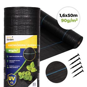 Czarna agrotkanina UV 90g przeciw chwastom 1,6x50m kołki MultiGarden, MultiGarden