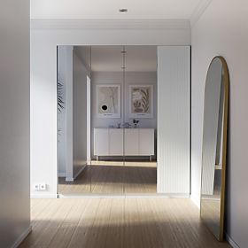 Czterodrzwiowa szafa Neroli, lustro/proste rowki, biała, lectus