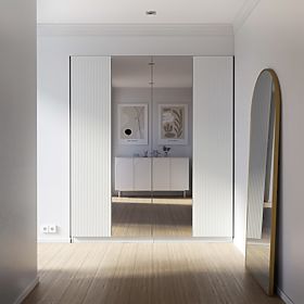 Czterodrzwiowa szafa Neroli, proste rowki/lustro, biała