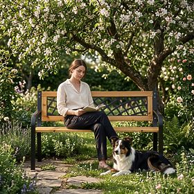 Drewniana ławka ogrodowa z kratkowym oparciem 118x52 cm parkowa MultiGarden