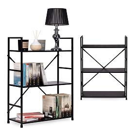 Drewniana półka metalowa rama szeroka LOFT 3 półki czarna
