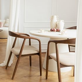 Drewniane krzesło Ludvika, zaokrąglone, orzech/beżowy