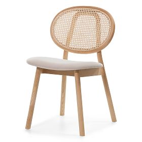 Drewniane krzesło Monet z wiedeńskim plecionką, rattan, welur, naturalny/jasny brąz