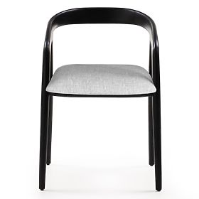 Drewniane krzesło Sande zaokrąglone, czarne/jasnobeżowe, drewno tekowe, lectus