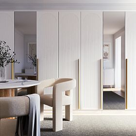 Drzwi do szafy Neroli, 45,6 cm, łukowe rowki, białe, lewe, lectus