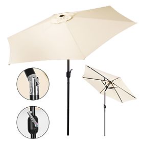 Duży ogrodowy składany parasol z korbką 6 żeber beżowy 270 cm, MultiGarden